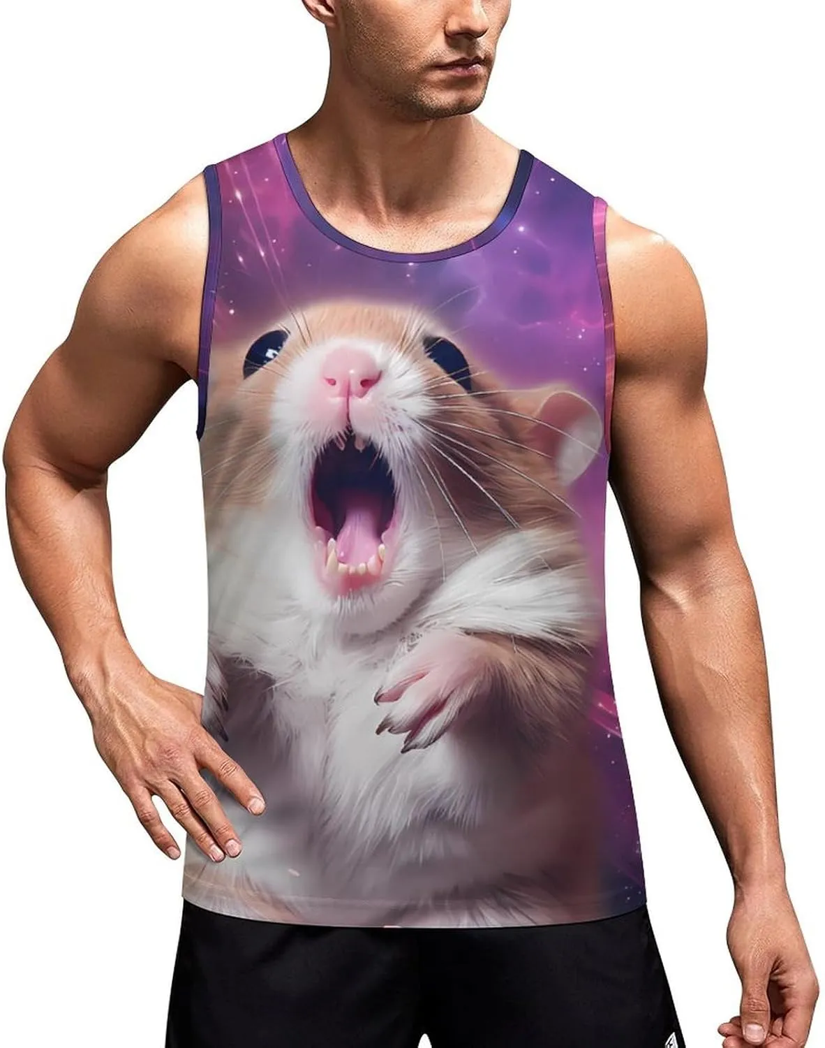 Hamster with A Galaxy Mens Tank Top Undershirt Sleeveless Gym Vest Workout T-Shirts