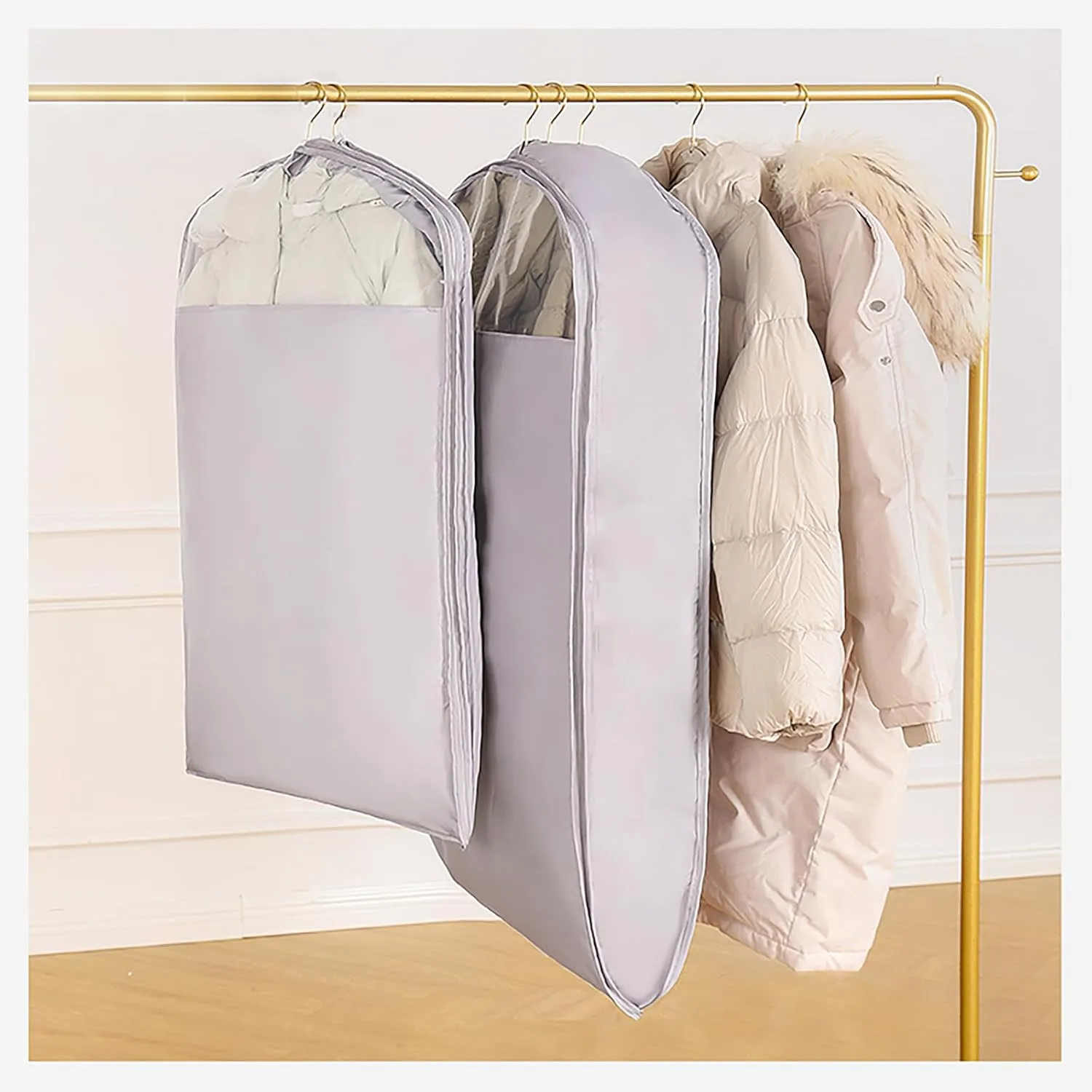 Hanging Garment Bags, Wardrobe Garment Covers with Zipper Dustproof Suit Bag, 40% Space Saving Self Compression Clothes Storage Bags for Down Jacket(Size:1305815cm)
