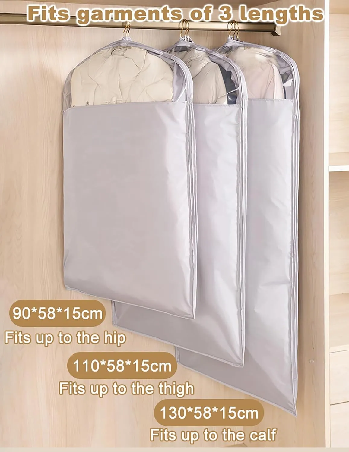 Hanging Garment Bags, Wardrobe Garment Covers with Zipper Dustproof Suit Bag, 40% Space Saving Self Compression Clothes Storage Bags for Down Jacket(Size:1305815cm)