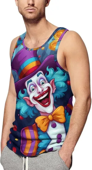 Happy Working Clown Mens Tank Top Undershirt Sleeveless Gym Vest Workout T-Shirts
