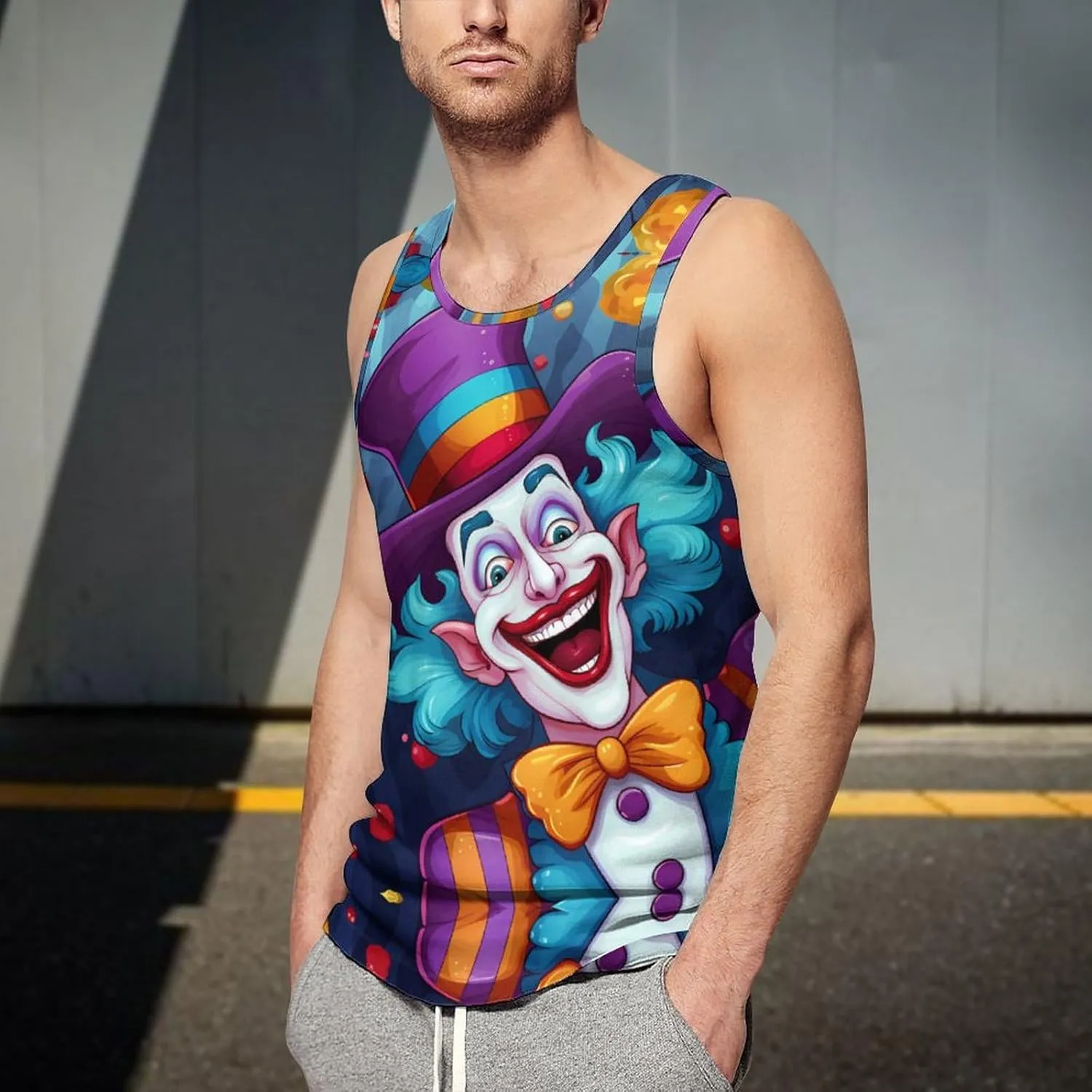 Happy Working Clown Mens Tank Top Undershirt Sleeveless Gym Vest Workout T-Shirts