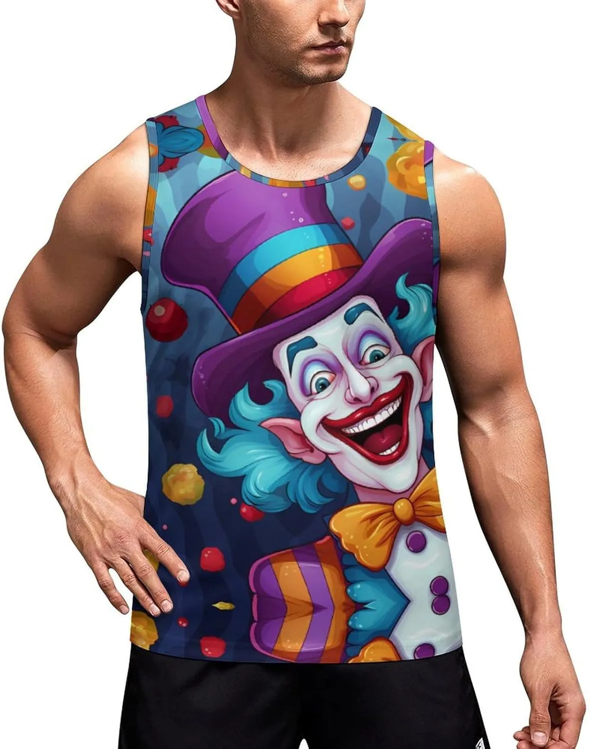 Happy Working Clown Mens Tank Top Undershirt Sleeveless Gym Vest Workout T-Shirts