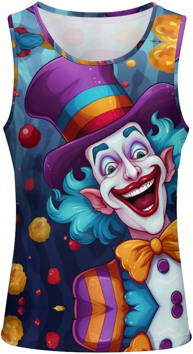 Happy Working Clown Mens Tank Top Undershirt Sleeveless Gym Vest Workout T-Shirts