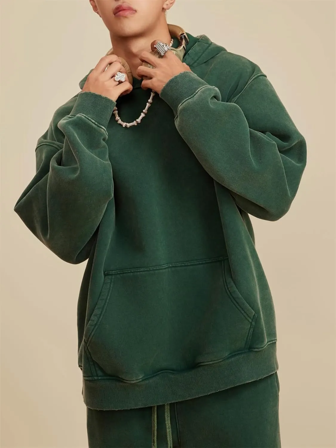 hathne Men's Oversized Hoodies Sweatshirt Cotton Wash Hooded Baggy Pullover Hoodies Vintage Winter Spring