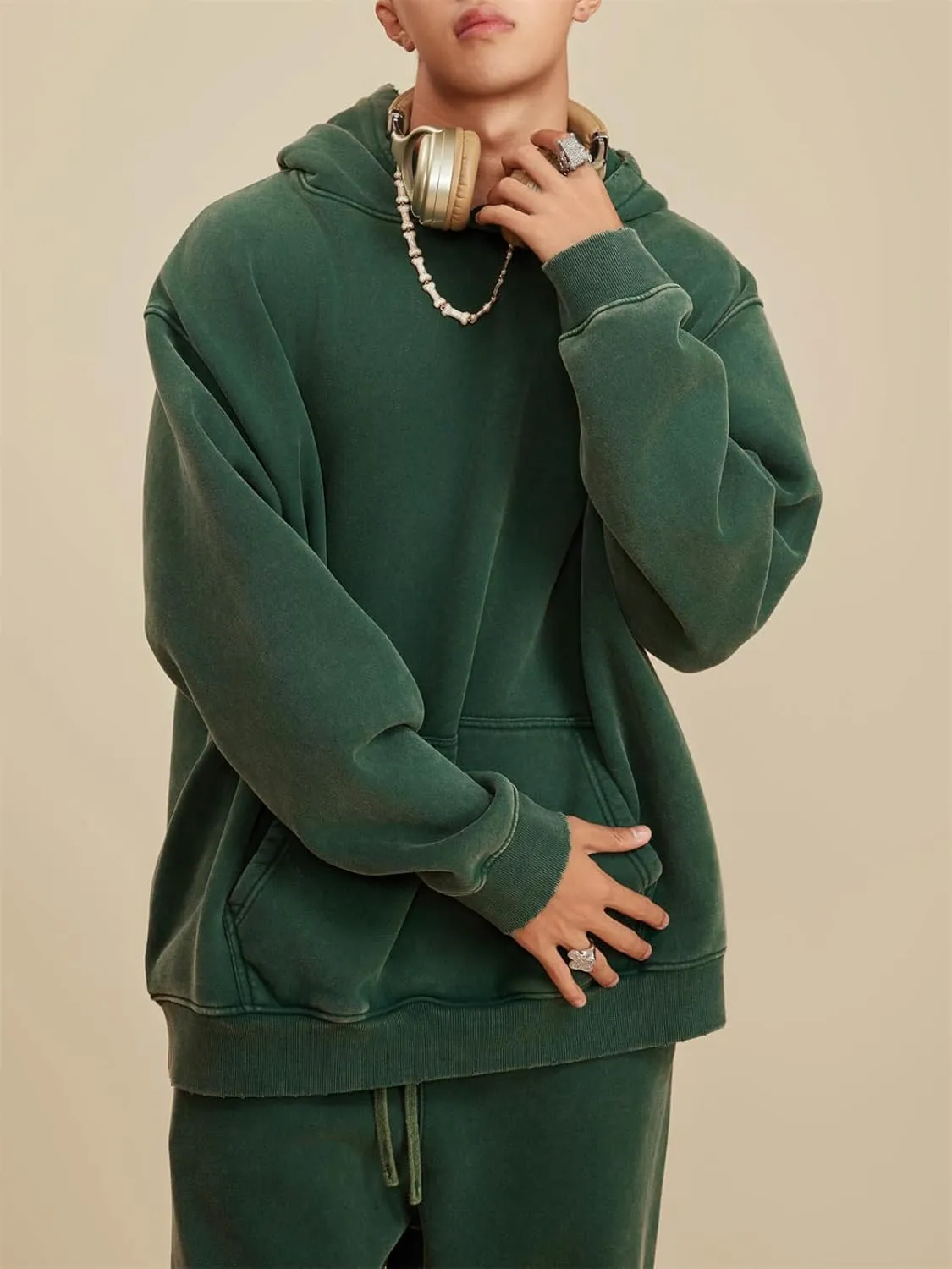hathne Men's Oversized Hoodies Sweatshirt Cotton Wash Hooded Baggy Pullover Hoodies Vintage Winter Spring