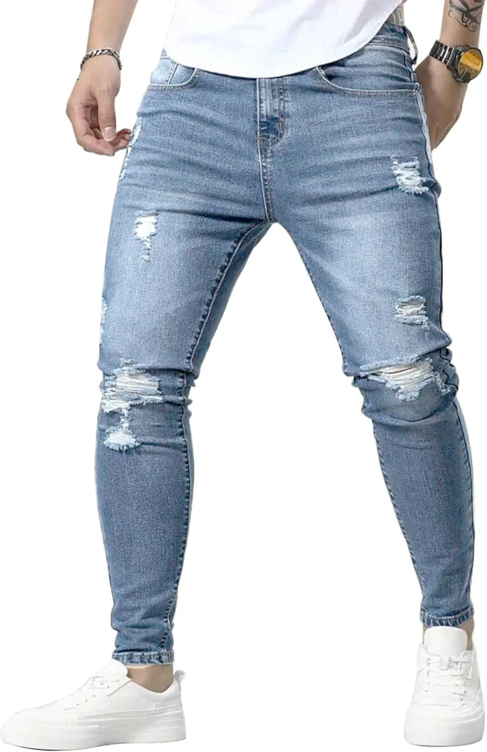 HUNGSON Skinny Jeans for Men Stretch Slim Fit Ripped Distressed