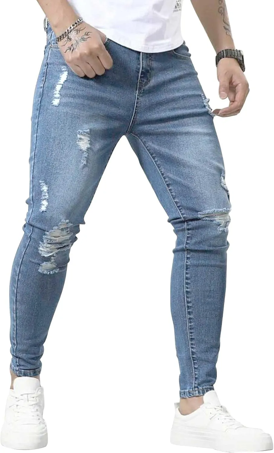 HUNGSON Skinny Jeans for Men Stretch Slim Fit Ripped Distressed