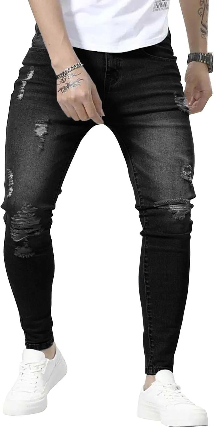 HUNGSON Skinny Jeans for Men Stretch Slim Fit Ripped Distressed