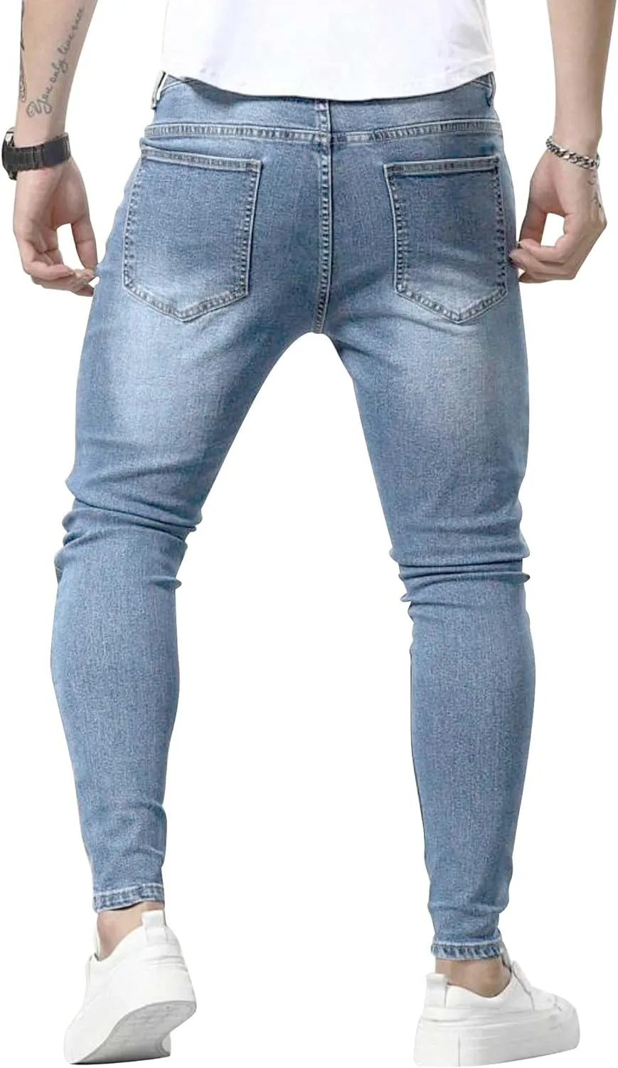 HUNGSON Skinny Jeans for Men Stretch Slim Fit Ripped Distressed
