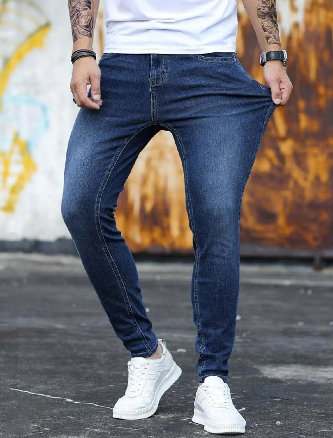 HUNGSON Skinny Jeans for Men Stretch Slim Fit Ripped Distressed