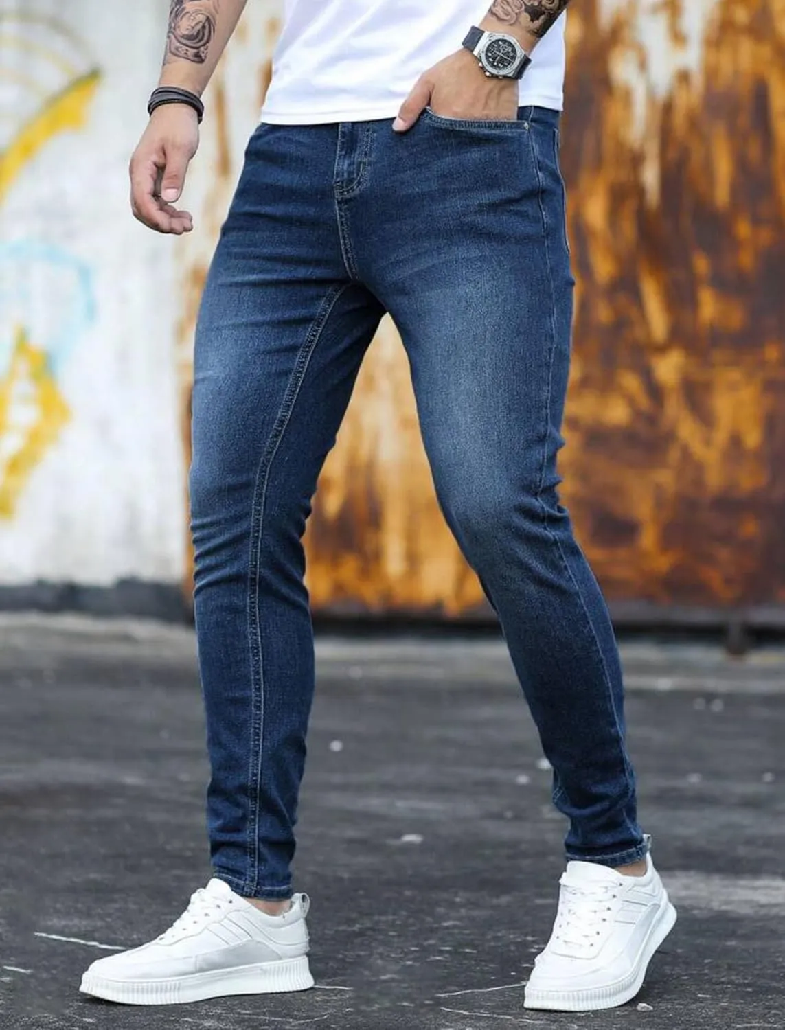 HUNGSON Skinny Jeans for Men Stretch Slim Fit Ripped Distressed