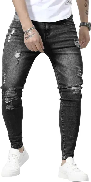 HUNGSON Skinny Jeans for Men Stretch Slim Fit Ripped Distressed