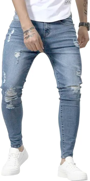 HUNGSON Skinny Jeans for Men Stretch Slim Fit Ripped Distressed