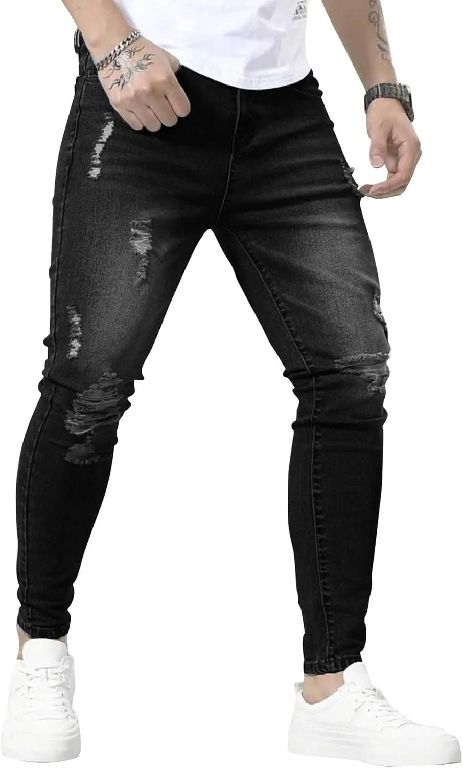 HUNGSON Skinny Jeans for Men Stretch Slim Fit Ripped Distressed