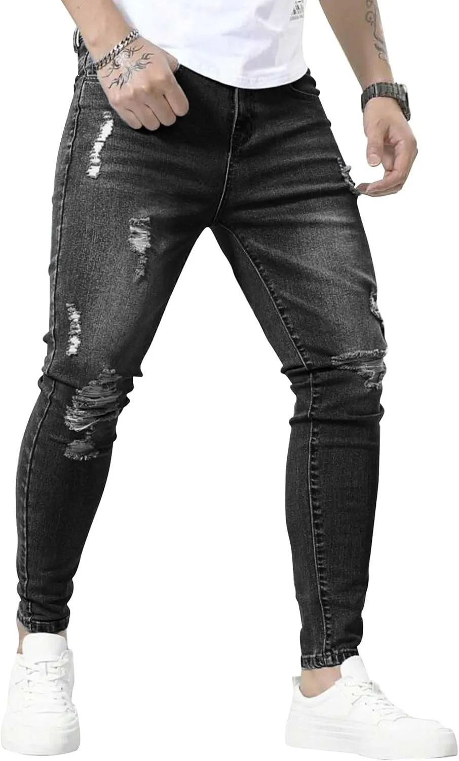 HUNGSON Skinny Jeans for Men Stretch Slim Fit Ripped Distressed