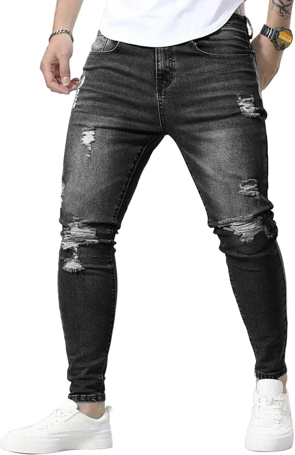 HUNGSON Skinny Jeans for Men Stretch Slim Fit Ripped Distressed