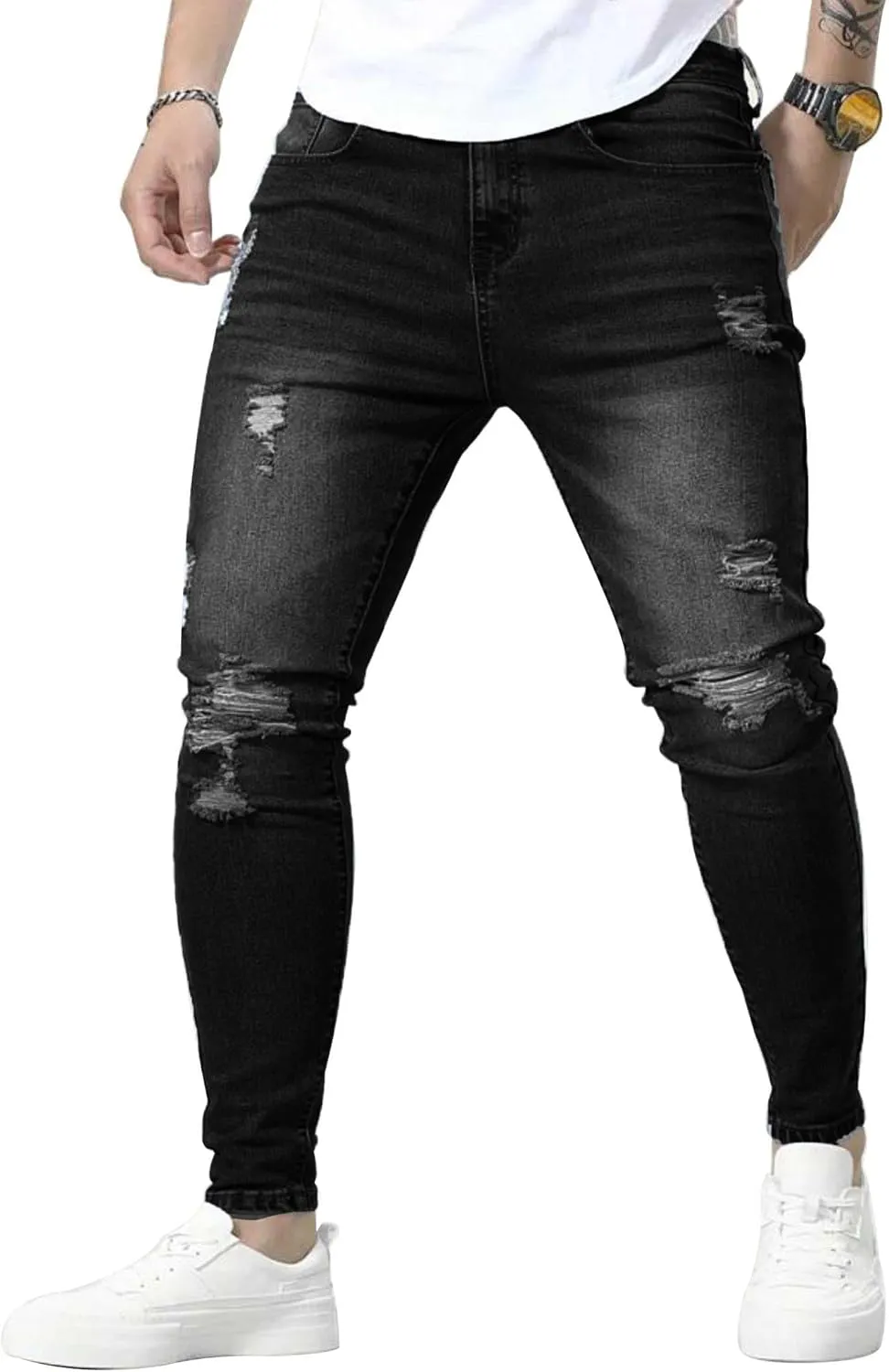 HUNGSON Skinny Jeans for Men Stretch Slim Fit Ripped Distressed