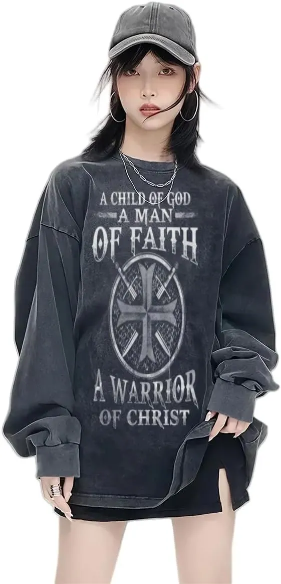I'm A Christian I am not Perfect I Make Mistakes Vintage Long-Sleeved Denim Jacket Shirt Men's Round Neck Sports T-Shirt