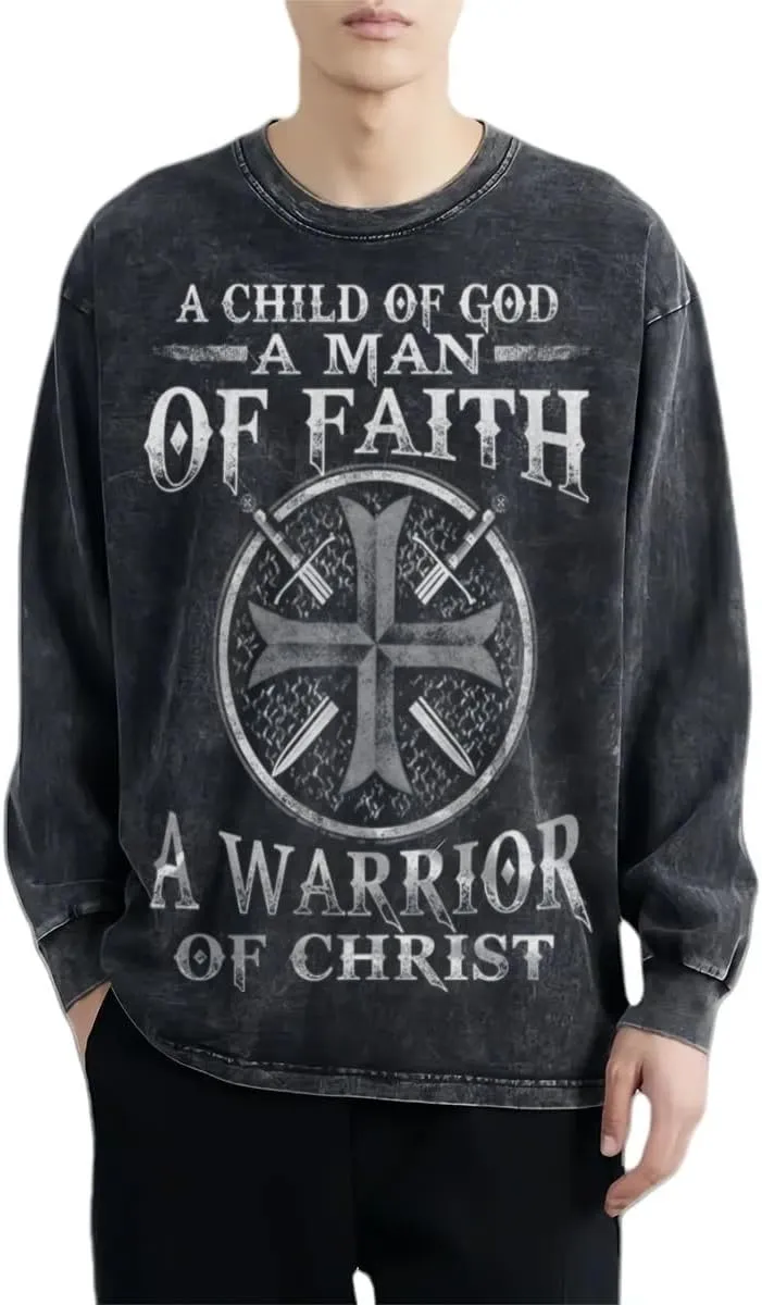 I'm A Christian I am not Perfect I Make Mistakes Vintage Long-Sleeved Denim Jacket Shirt Men's Round Neck Sports T-Shirt