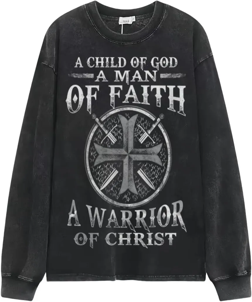 I'm A Christian I am not Perfect I Make Mistakes Vintage Long-Sleeved Denim Jacket Shirt Men's Round Neck Sports T-Shirt