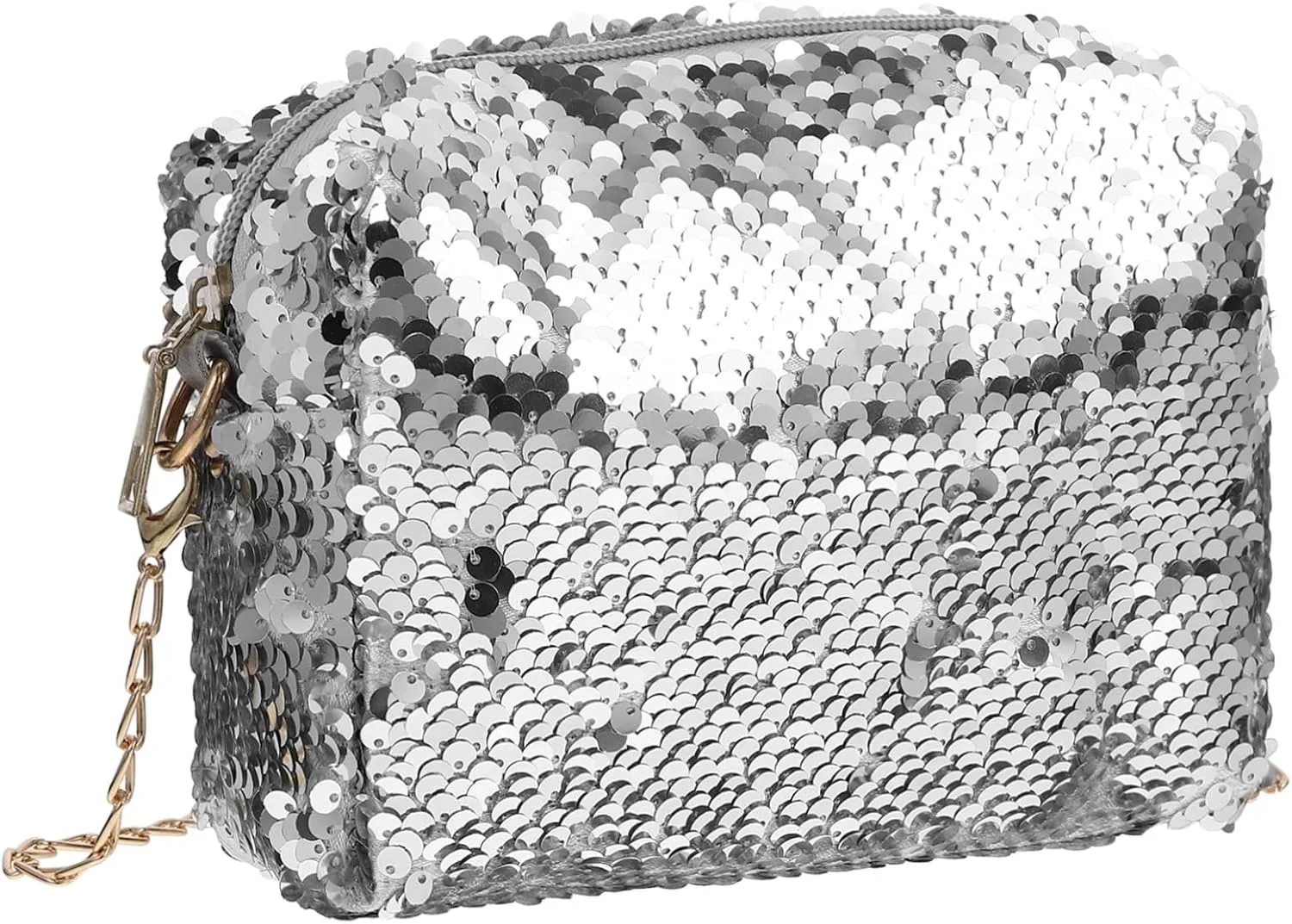 IMIKEYA Sequins Handbag Women's Evening Clutch Bag Silver Purse Rhinestone Large Capacity, Silver, 16.00X13.00X9.00CM