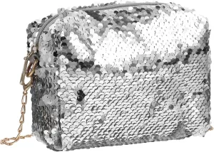 IMIKEYA Sequins Handbag Women's Evening Clutch Bag Silver Purse Rhinestone Large Capacity, Silver, 16.00X13.00X9.00CM