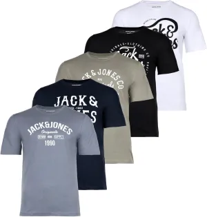 JACK & JONES Set of 5 Men's Cotton T-Shirts in Various Styles, Prints and Colours