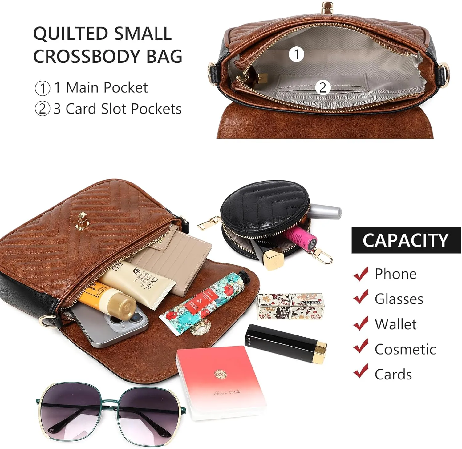 JEEHAN Quilted Crossbody Bags for women Designer Shoulder Handbags Small Purse