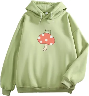 KEEVICI Women Cute Frog Sweatshirt Kawaii Mushroom Hoodie for Teen Girls Aesthetic Cottagecore Clothes Feminino Hoodies