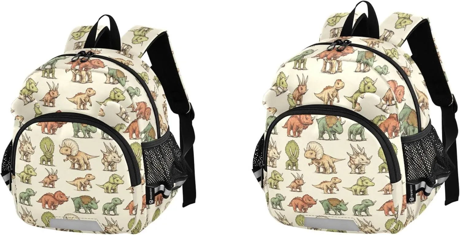 KLL Cute Ears Backpacks For School Leash Boy's Girl's Anti-Lost Personalized Daycare Diaper Bag with Reflective Strip S Cartoon Dinosaur Triceratops