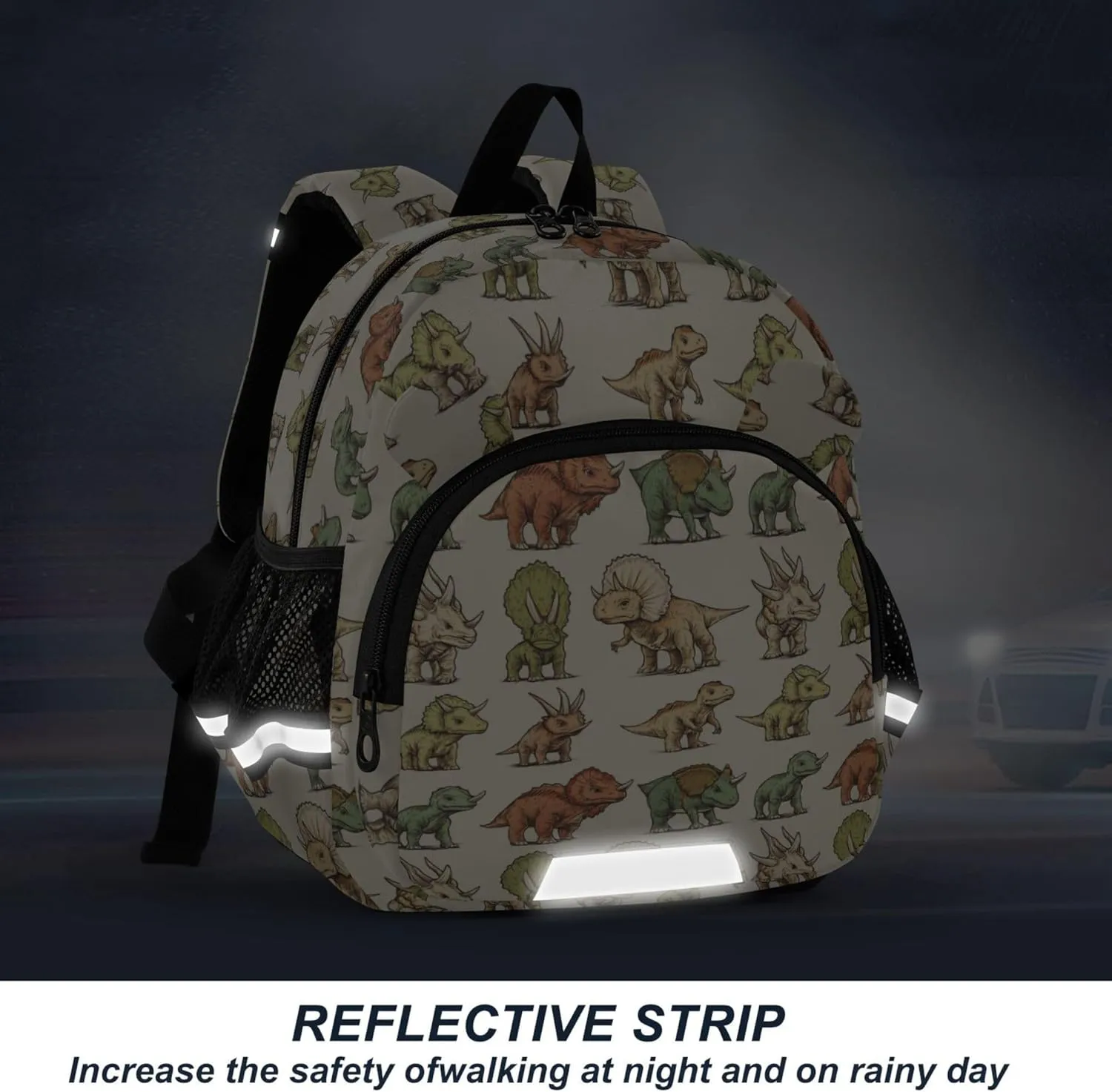 KLL Cute Ears Backpacks For School Leash Boy's Girl's Anti-Lost Personalized Daycare Diaper Bag with Reflective Strip S Cartoon Dinosaur Triceratops