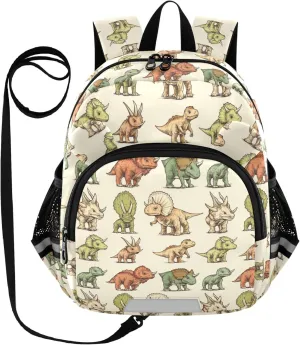 KLL Cute Ears Backpacks For School Leash Boy's Girl's Anti-Lost Personalized Daycare Diaper Bag with Reflective Strip S Cartoon Dinosaur Triceratops