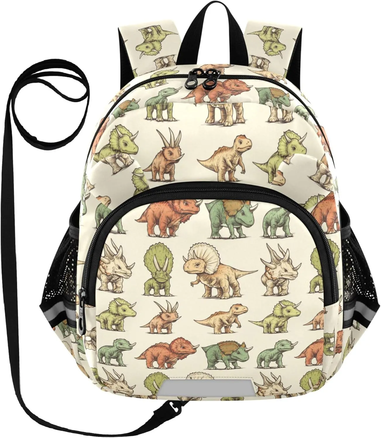 KLL Cute Ears Backpacks For School Leash Boy's Girl's Anti-Lost Personalized Daycare Diaper Bag with Reflective Strip S Cartoon Dinosaur Triceratops