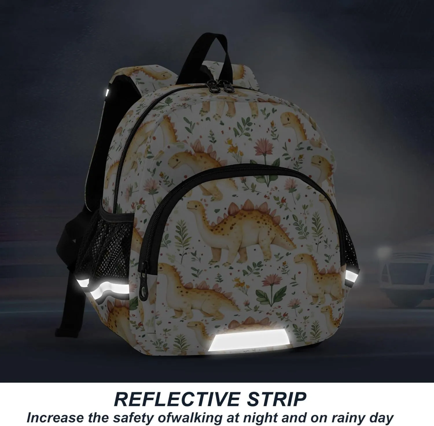 KLL Cute Ears Cute School Backpack Leash Boy's Girl's Anti-Lost Personalized Daycare Diaper Bag with Reflective Strip M Beauty Dinosaur Stegosaurus Planetary