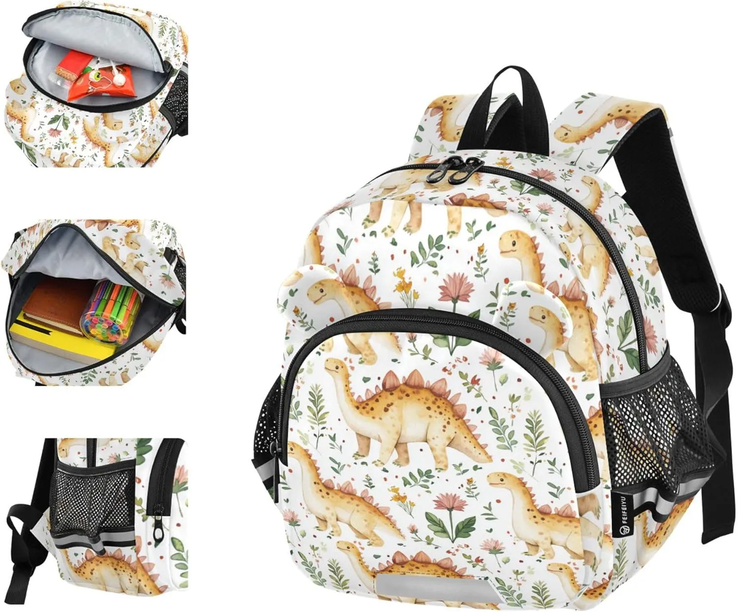 KLL Cute Ears Cute School Backpack Leash Boy's Girl's Anti-Lost Personalized Daycare Diaper Bag with Reflective Strip M Beauty Dinosaur Stegosaurus Planetary