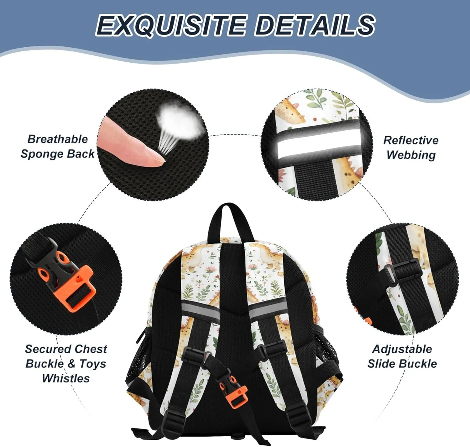 KLL Cute Ears Cute School Backpack Leash Boy's Girl's Anti-Lost Personalized Daycare Diaper Bag with Reflective Strip M Beauty Dinosaur Stegosaurus Planetary