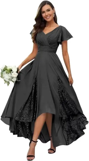 Lace Appliques Mother of The Bride Dresses for Wedding Tea Length High Low Bridesmaid Dresses with Sleeves
