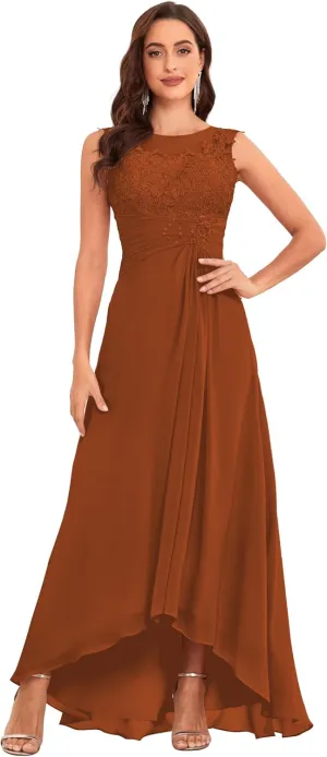 Lace Appliques Mother of The Bride Dresses for Women High Low A-Line Chiffon Fomal Party Gown