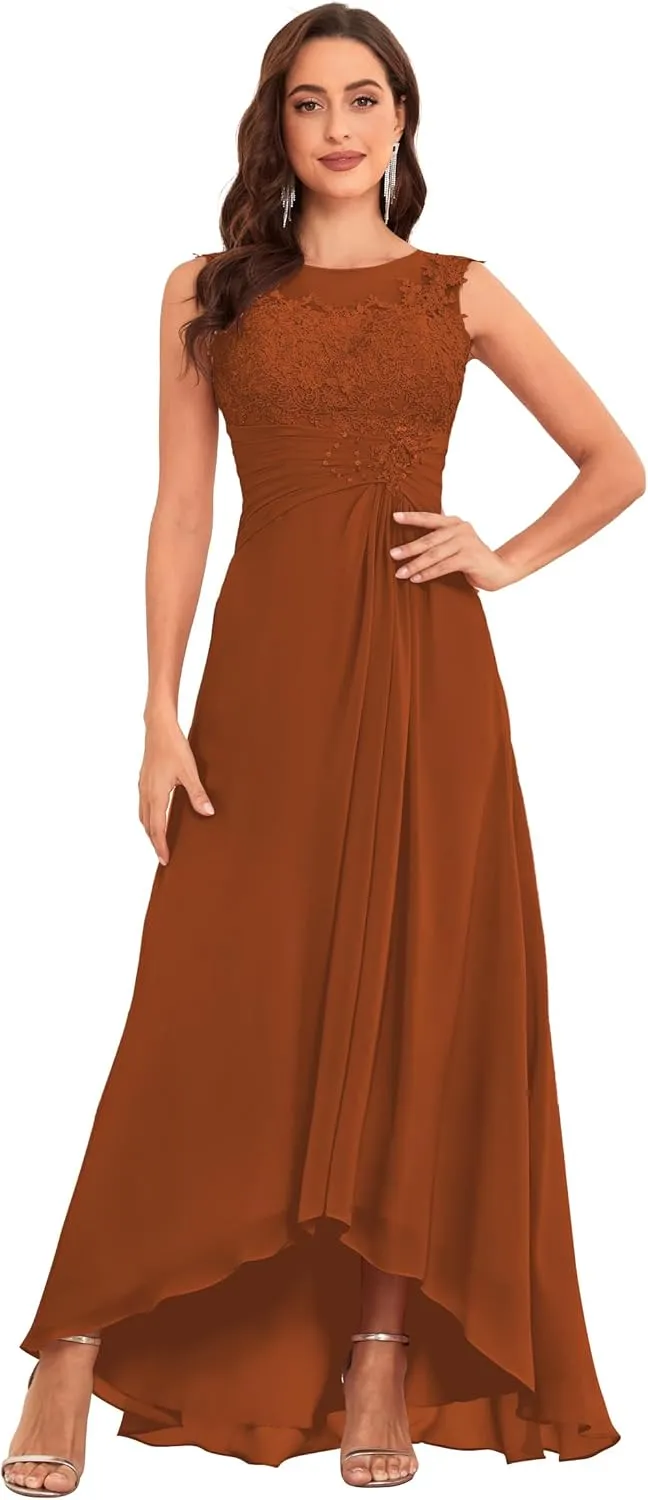 Lace Appliques Mother of The Bride Dresses for Women High Low A-Line Chiffon Fomal Party Gown