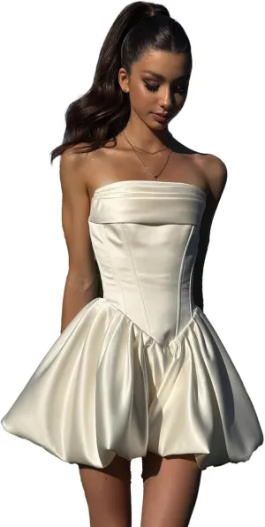 Lace Short Wedding Dresses for Bride Beach Strapless Tulle Mini Tight Bridal Gowns for Wedding