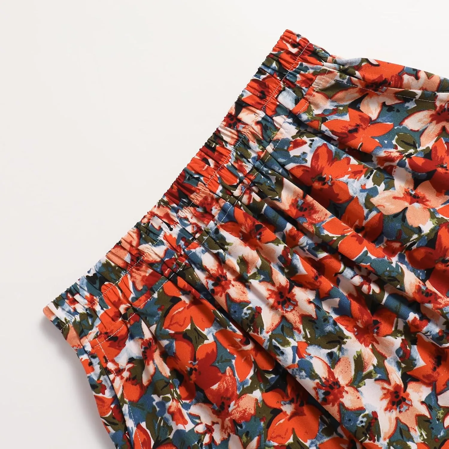 Ladies Elastic Waist High Waist Skirt Spring Summer and Autumn Pocket Casual Pleated Skirt
