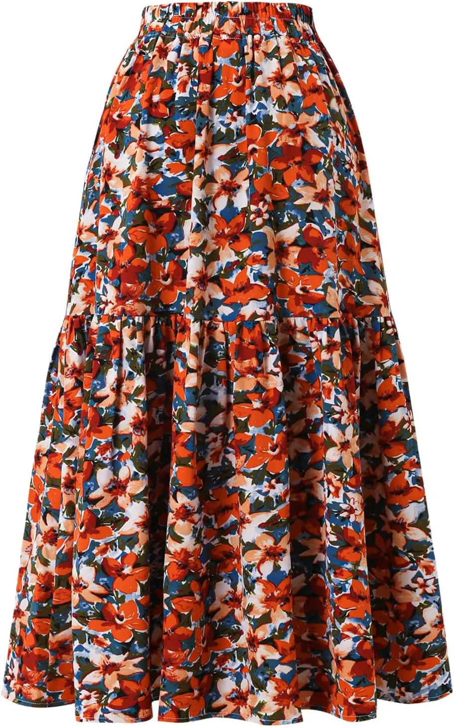 Ladies Elastic Waist High Waist Skirt Spring Summer and Autumn Pocket Casual Pleated Skirt