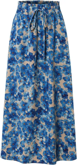 Ladies High Waist Printed Skirt Elastic Waist Casual A-Shaped Skirt in Spring Summer and Autumn
