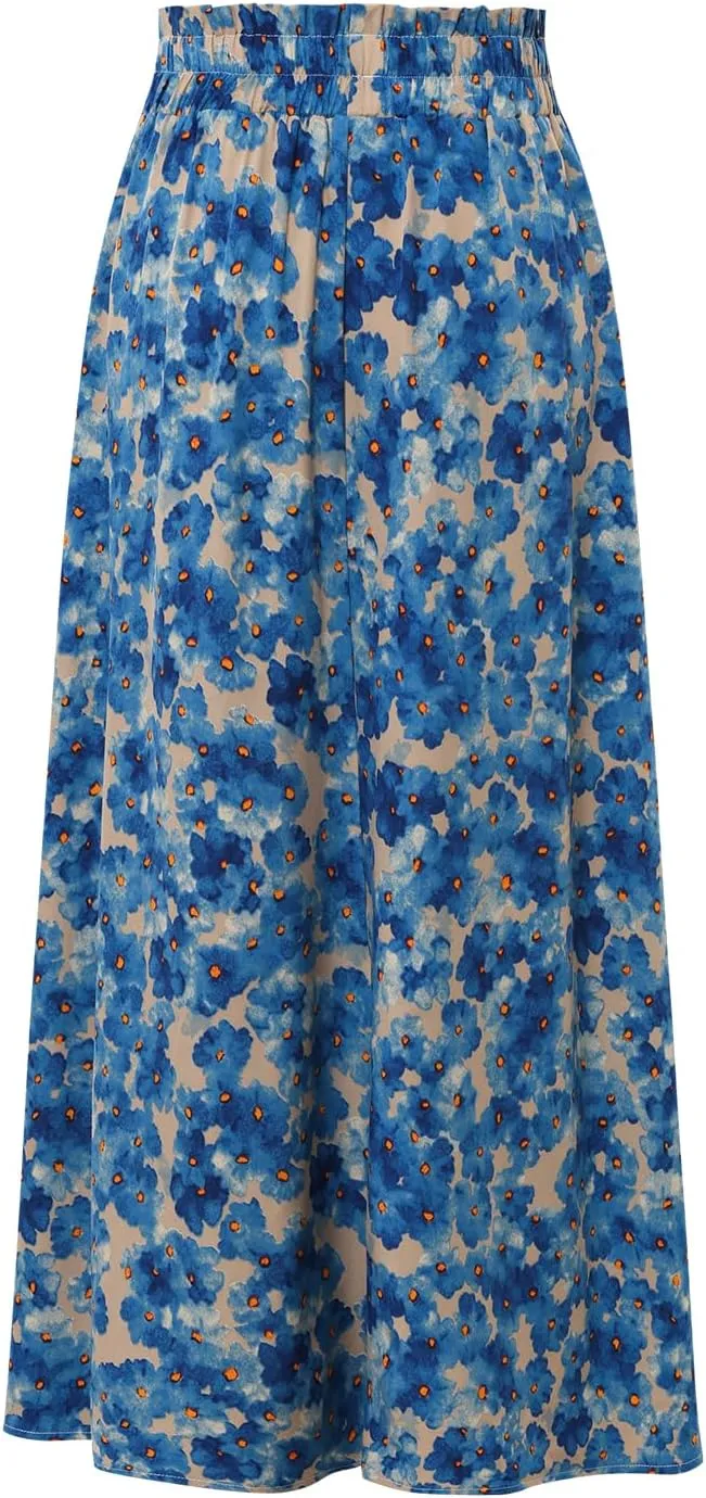 Ladies High Waist Printed Skirt Elastic Waist Casual A-Shaped Skirt in Spring Summer and Autumn