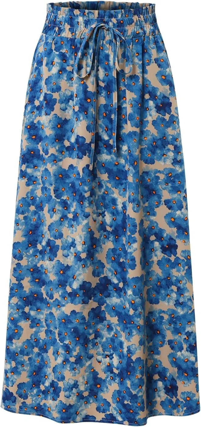 Ladies High Waist Printed Skirt Elastic Waist Casual A-Shaped Skirt in Spring Summer and Autumn