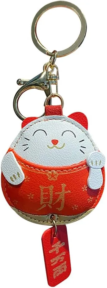 Lucky Cat Keychain,PU Leather Keychain Key Ring Multifunction Key Holder Charm Keyring Pendant