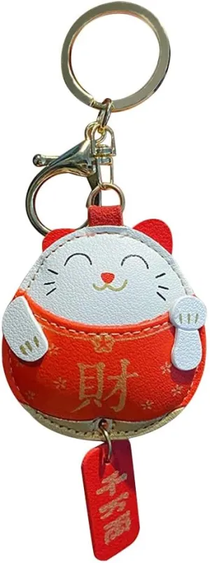 Lucky Cat Keychain,PU Leather Keychain Key Ring Multifunction Key Holder Charm Keyring Pendant