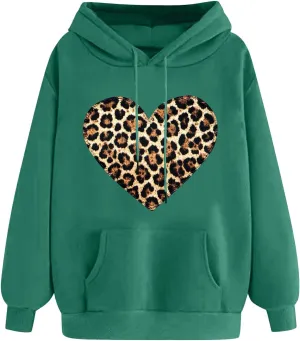 maisdgop Oversized Hoodies for Women Long Sleeve Heart Print Drawstring Hooded Sweatshirts Causal 2025 Valentines Pullover