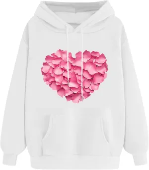maisdgop Oversized Hoodies for Women Long Sleeve Heart Print Drawstring Hooded Sweatshirts Causal 2025 Valentines Pullover
