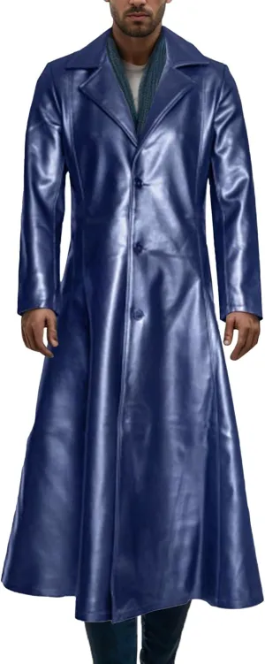 Maiyifu-GJ Mens Retro Faux Leather Trench Coat Full Length Steampunk Long Overcoat Vintage Open Front Cardigan Jacket